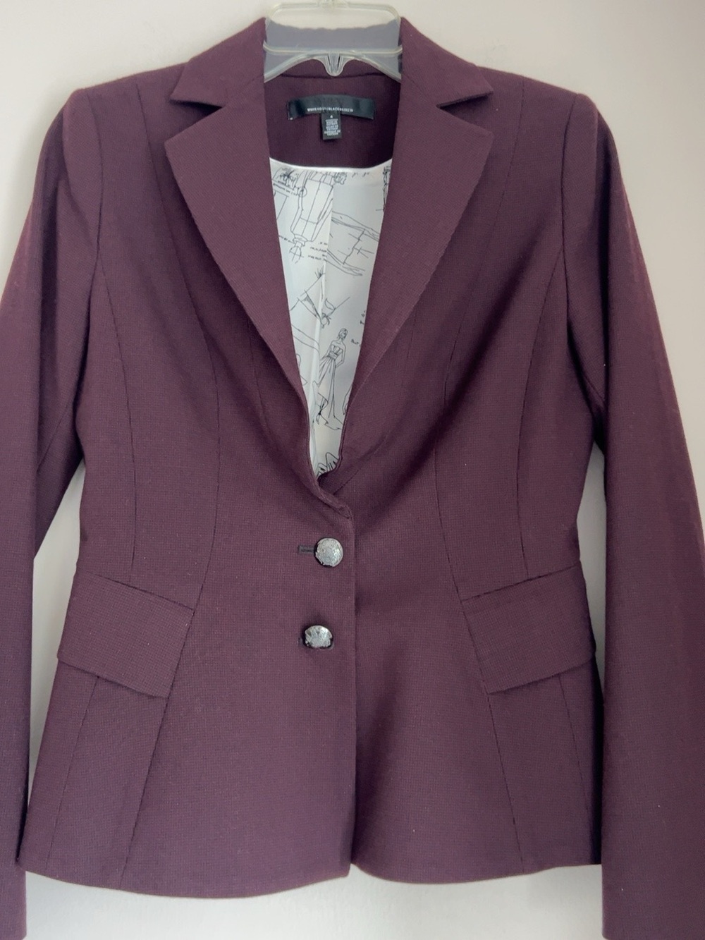 WHBM Signature Blazer Burgundy Wine Two Button Tailored Jacket Size 4 - Picture 2 of 10